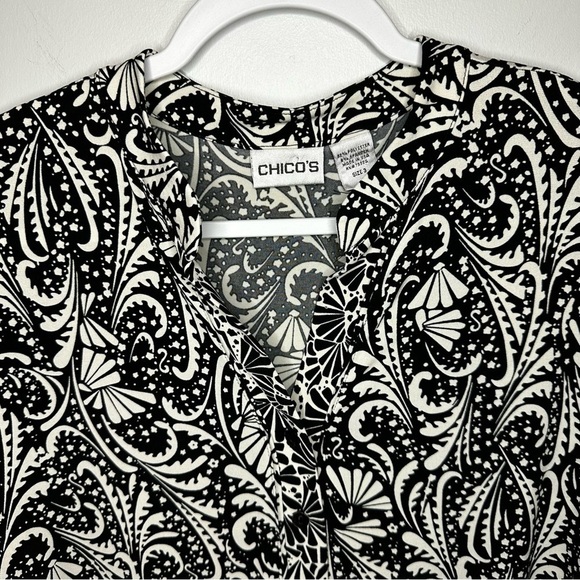 Chico’s‎ Liquid Knit Midi Dress 3/4 Sleeve Scoop Neck Black White Sz 3 XL - Picture 4 of 10